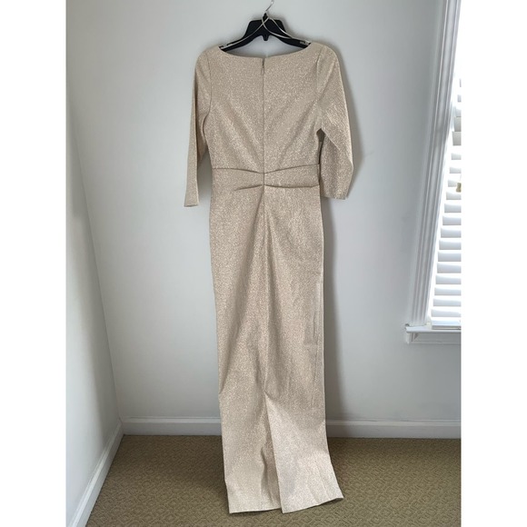 TERI JON Three-Quarter Sleeve Stretch Metallic Ruched Gown - Picture 9 of 16